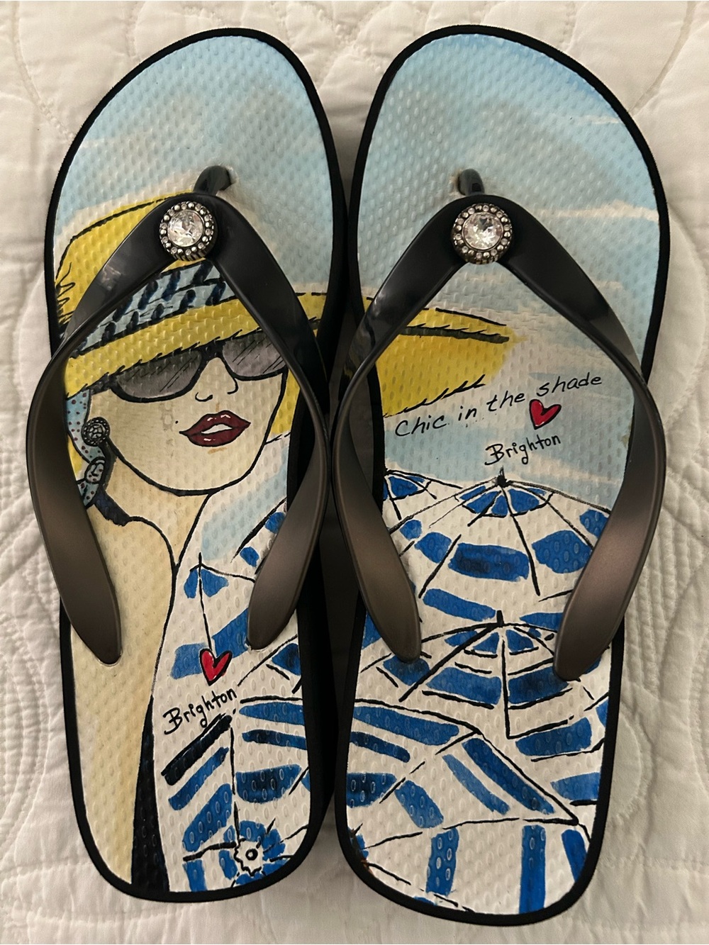 Brighton Women's Blue Graphic 'Chic in the Shade' Flip Flops